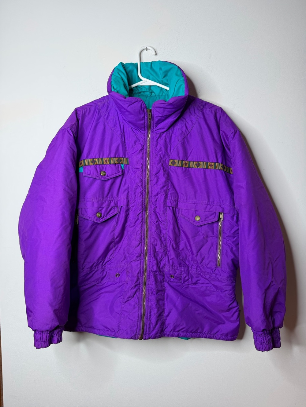 Vintage Edelweiss Purple Teal Ski Jacket Women’s Size M/L Retro 90s Puffer - Picture 2 of 10